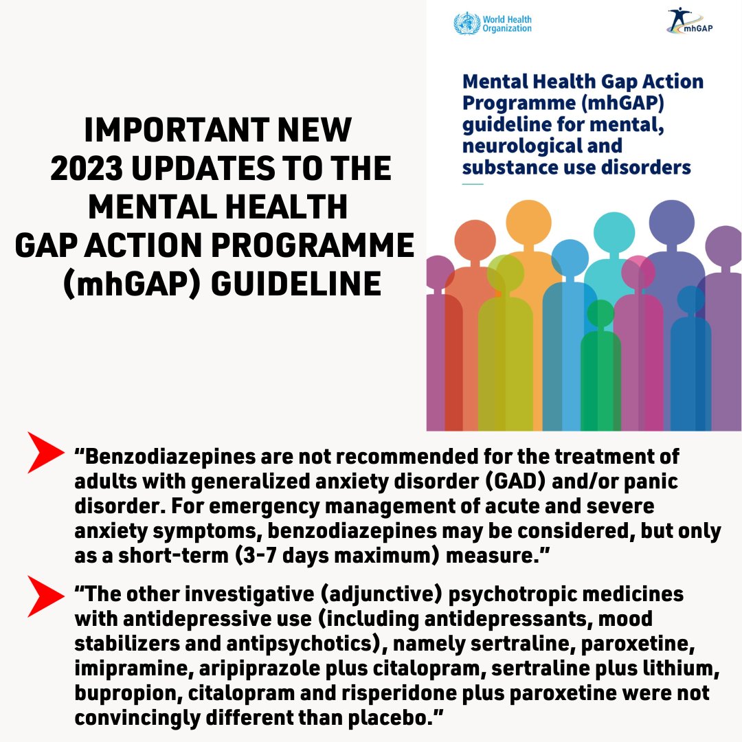 There have been some very important new updates to the WHO's Mental Health Gap Action Programme (mhGAP) guidelines!

Progress may be slow, but this is another step in the right direction, don't you think?

Link to mhGAP guide:
iris.who.int/bitstream/hand…