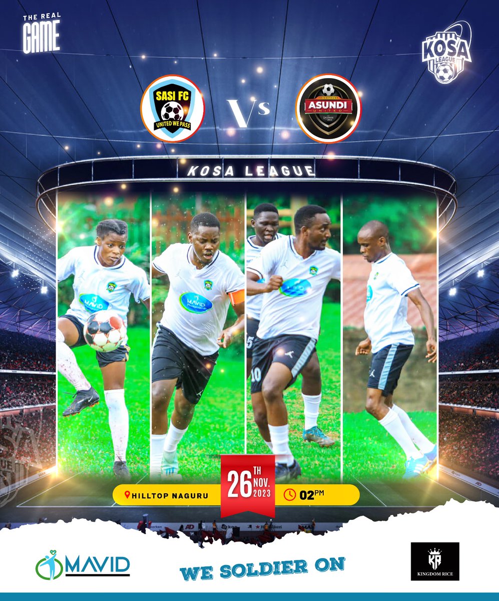 SasiFootball's tweet photo. We take on Asundi United this Sunday at 2pm. 

Let's be there. 
#SasiStrong
#MavidPharma
#KingdomRice 
#Kosaleague https://t.co/c78ZV79oWy