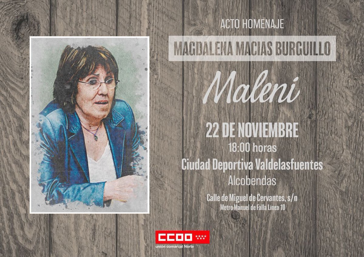 jaimecedrun's tweet photo. Gracias Maleni.  Una de las Grandes.
Muchos años compartiendo militancia sindical y responsabilidades en las @CCOOMadrid 
Nos enseñaste sindicalismo y sobre todo, nos transmitiste coraje y valor. Necesarios antes y ahora
Hoy la homenajeamos en Alcobendas con las @CCOOmadridNorte https://t.co/44r247zc3y
