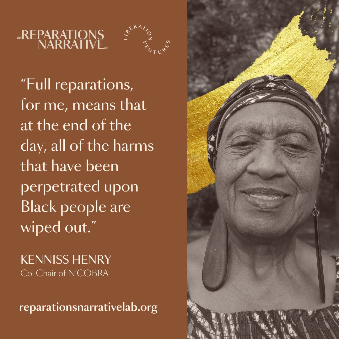 Liberation Ventures (@racialrepair) on Twitter photo We cannot move forward until we address the harms of the past and the present day.
The Reparations Narrative Lab shares useful strategies to address the harmful dominant narratives we are up against.
Visit reparationsnarrativelab.org today.
(Pictured: Kenniss Henry of <a href="/NCOBRA40/">National N'COBRA</a>) We cannot move forward until we address the harms of the past and the present day.
The Reparations Narrative Lab shares useful strategies to address the harmful dominant narratives we are up against.
Visit reparationsnarrativelab.org today.
(Pictured: Kenniss Henry of <a href="/NCOBRA40/">National N'COBRA</a>)
