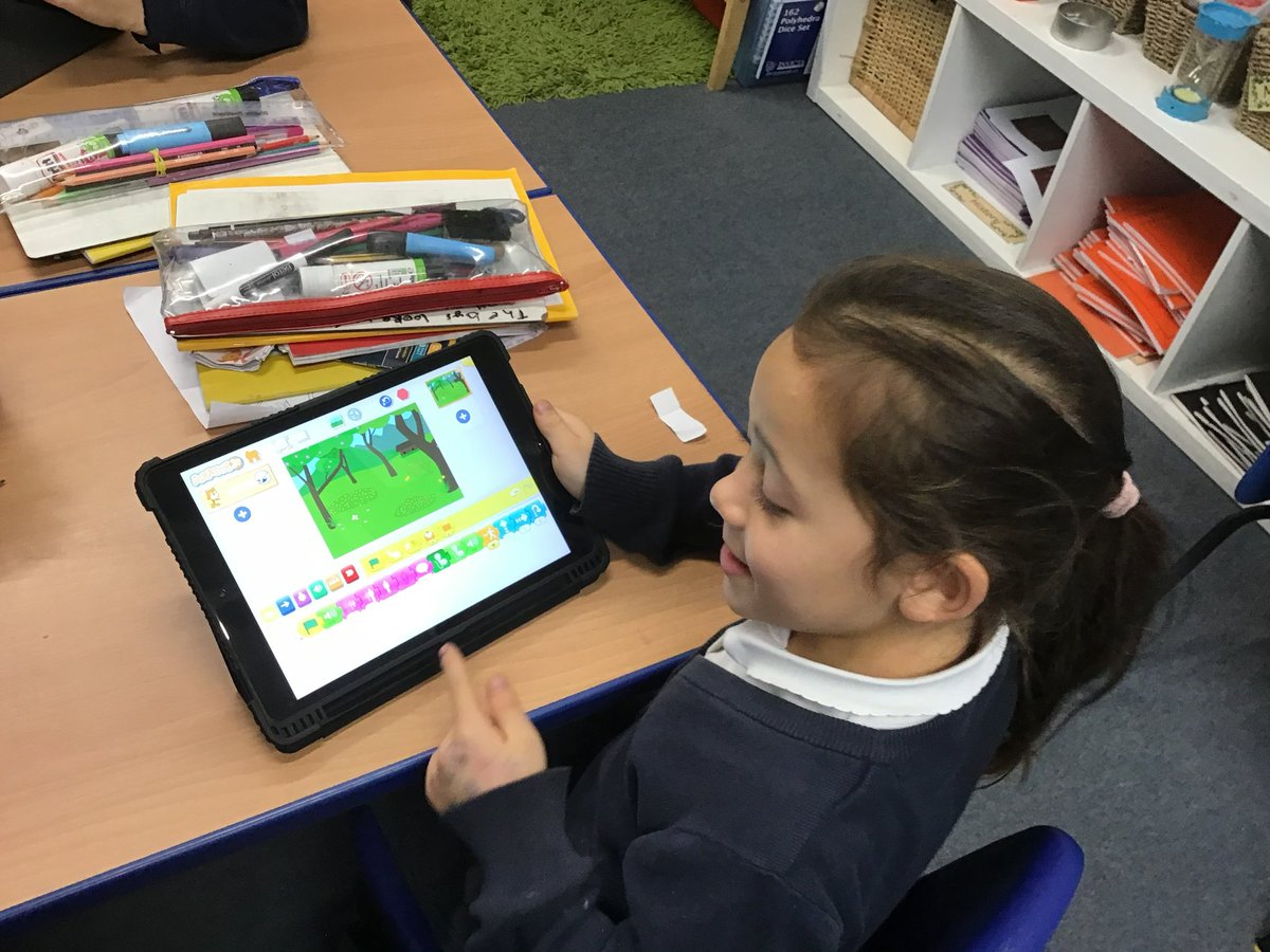 GoodrichCESch's tweet photo. We have been exploring different programming tools including Beebots, apps and Scratch Jr to see what is the same and what is different. We then moved onto Scratch and investigated how to move characters and what happens when you change the numbers. #GScomputing #GSwoodpeckers https://t.co/kIuXqPz7PN