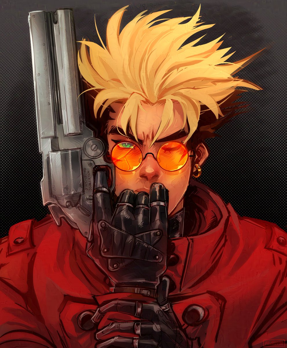 vash the stampede 1boy male focus weapon solo gun blonde hair sunglasses  illustration images