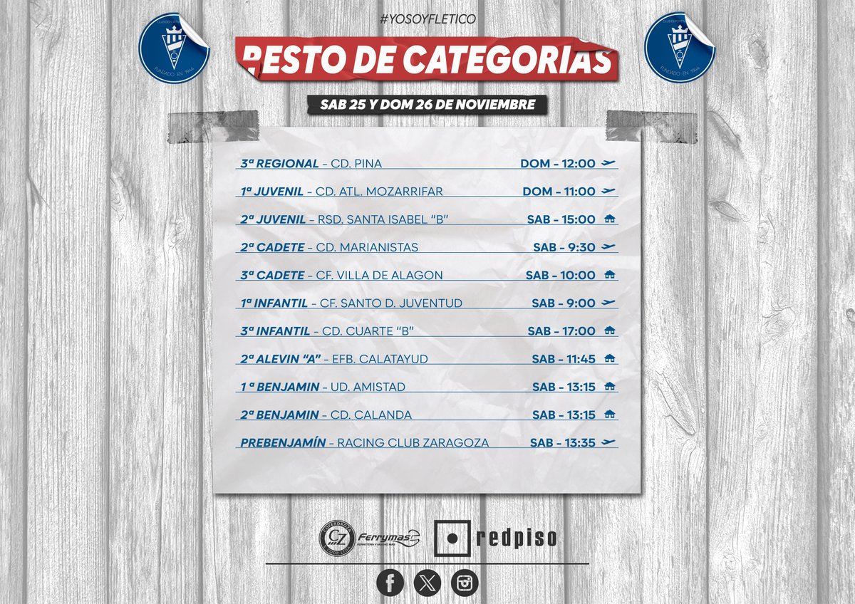 fleta_cd's tweet photo. 📢¡PARTIDOS DE LA JORNADA!📢
Mucho ánimo para la siguiente jornada 💪
#cdfleta #futbol #temporada2324 #regionalpreferente #satalogistica #coferdroza #publicidad #patrocinadores #redpisosanjosé @ferrymascz @redpiso_sanjose_zaragoza https://t.co/fvzzhQd2vv