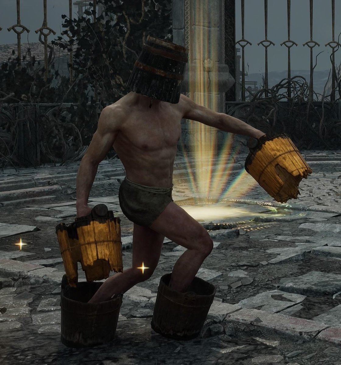 A buff, powerful, half-naked maniac who runs around battering evildoers? It's the role I was born to play, baby! Hear my dulcet tones as they bring to life the Bucketlord, a new character added to Lords of the Fallen in the game's latest update.
