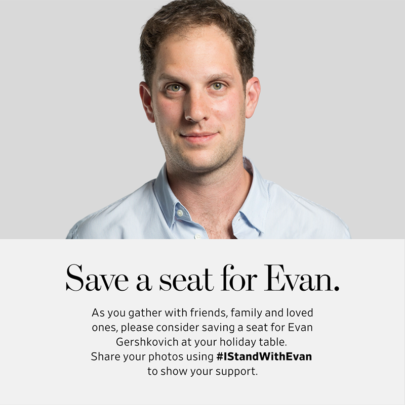 Tomorrow I get to join my family and likely eat too much. Evan Gershkovich won't get that chance, not this year. Here's hoping he can break bread with his loved ones again very, very soon. #IStandwithEvan #JournalismIsNotACrime