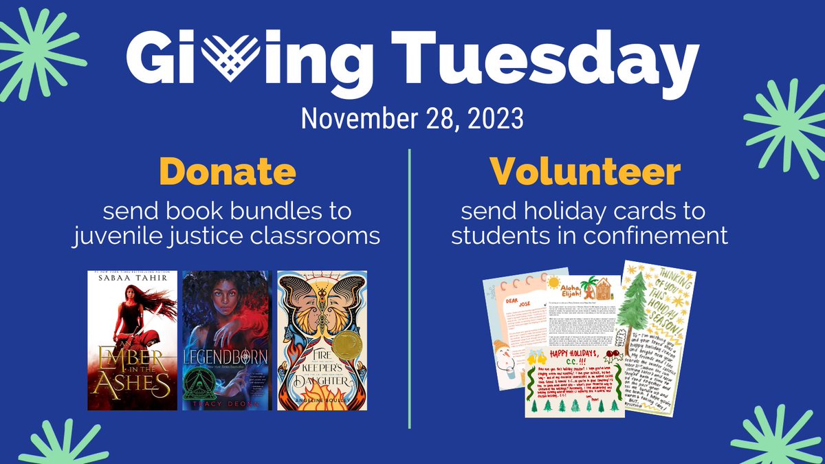 BreakFree_Ed's tweet photo. Join us in making a positive impact this #GivingTuesday! 📚 Volunteer to write holiday cards or donate to send books to youth in confinement. Together, we can bring smiles and warmth to their holiday season. 💕

Donate: https://t.co/o6P0QLA40o
Volunteer: https://t.co/MTF5FBHjSN https://t.co/j8uhGpqcxS