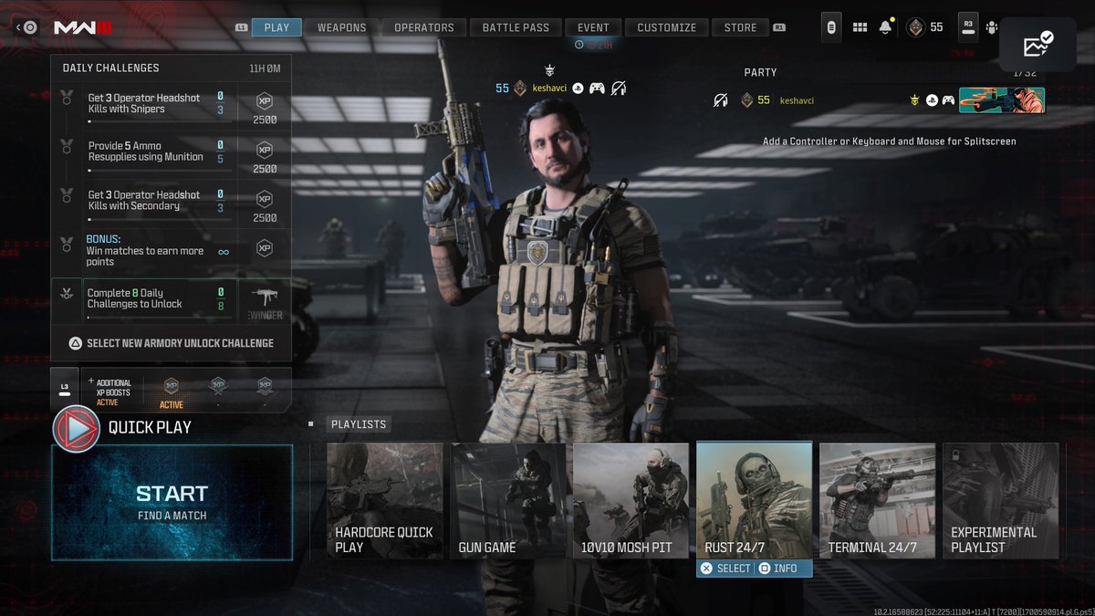 charlieINTEL's tweet photo. Live now in Modern Warfare III MP:

+ Rust 24/7
+ Gun Game
+ 10v10 Moshpit (w/ Terminal!) 

And, Double XP, Double Weapon XP, and Double Battle Pass XP is live now until Nov 27 at 10am PT! #MW3 https://t.co/hzXHZaAm69