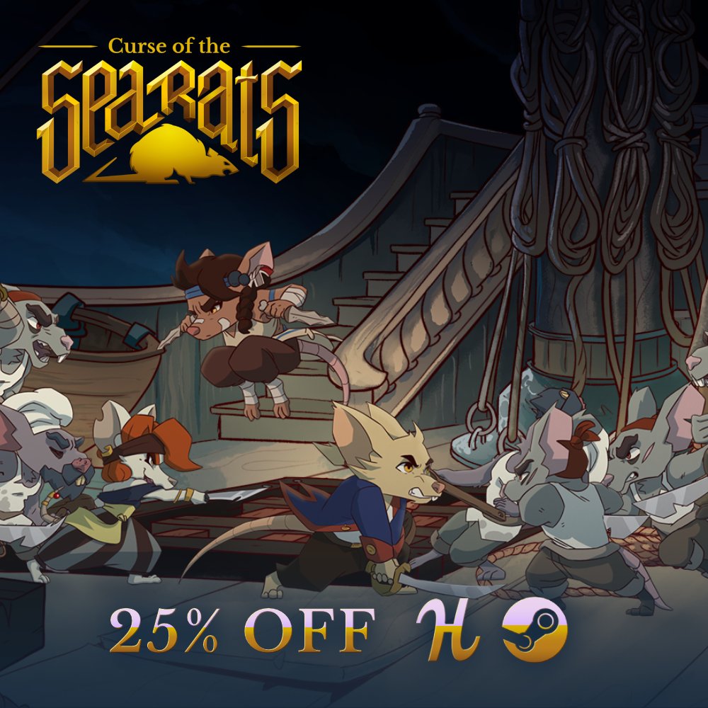 Ahoy, pirates! 🏴‍☠️

With Black Friday around the corner, Curse of the Sea Rats is on sale at 25% for PC! Don't miss out on it, a big adventure awaits. 😉

Steam ➡ store.steampowered.com/app/1453900/Cu…
Humble Bundle ➡ humblebundle.com/store/curse-of…

#indiedev #gamedeals #steamdeals #SteamAutumnSale