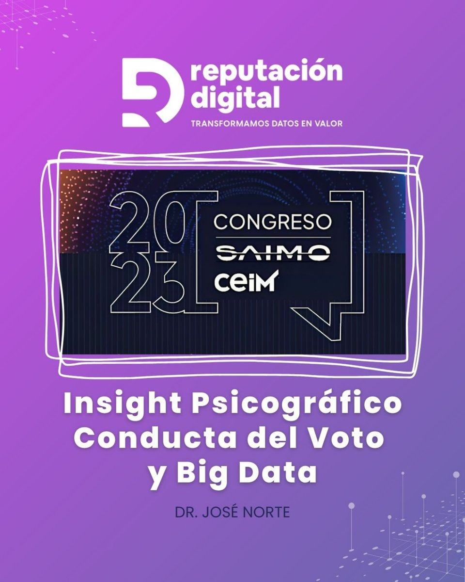 reputacion_dig's tweet photo. ¡Estamos emocionados de anunciar nuestra participación en el Congreso SAIMO 2023! 🌟 El jueves 30 de noviembre, no te puedes perder la ponencia del Dr. @josenorte : "Insights Psicográficos, Conducta del Voto y Big Data".
https://t.co/ILVD5Eyzze
¡Nos vemos #SAIMO #CEIM 2023! 🔍✨ https://t.co/HYFZxQqVPy