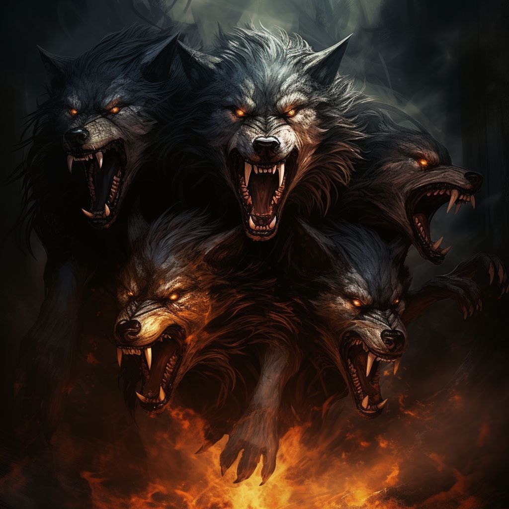 world_mythos's tweet photo. In Norse mythology, Garmr is a fearsome wolf associated with the realm of the dead. Garmr is often depicted as a massive wolf with multiple heads, and is mentioned in various ancient Norse texts. In the poem "Völuspá," Garmr is mentioned as being unleashed during Ragnarök. #NORSE https://t.co/260kvZl0Xc