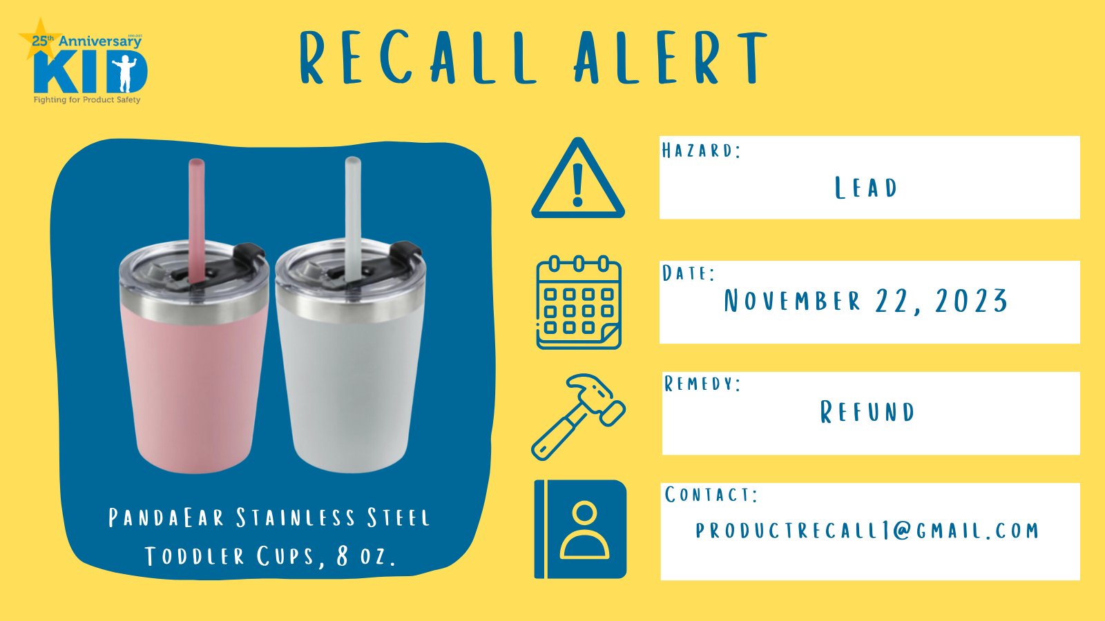 PandaEar Recalls Stainless Steel Children's Cups Due to Violation of  Federal Lead Content Ban; Sold Exclusively on .com (Recall Alert)