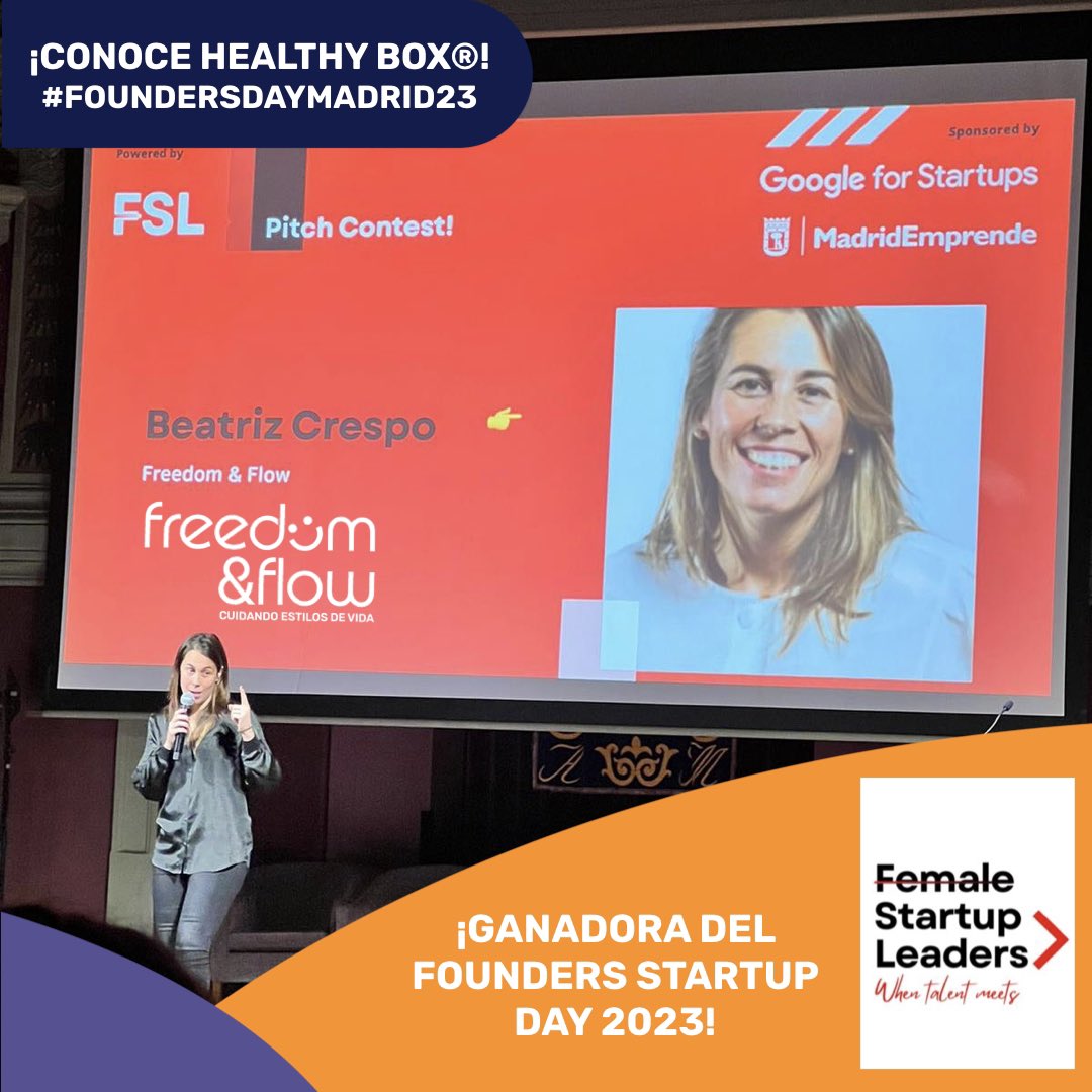 “Queremos ser el “Contaplus” que cambié para siempre la forma en que las empresas gestionan el bienestar de las personas” Freedom &amp; Flow gana el premio #FoundersdayMadrid23 de <a href="/FemalestartupsL/">FemaleStartup_Leaders</a> ¡Enhorabuena <a href="/bcresporuiz/">Beatriz Crespo-Ruiz</a> &amp; equipo por el Pitch ganador! #bienestarlaboral #healthybox