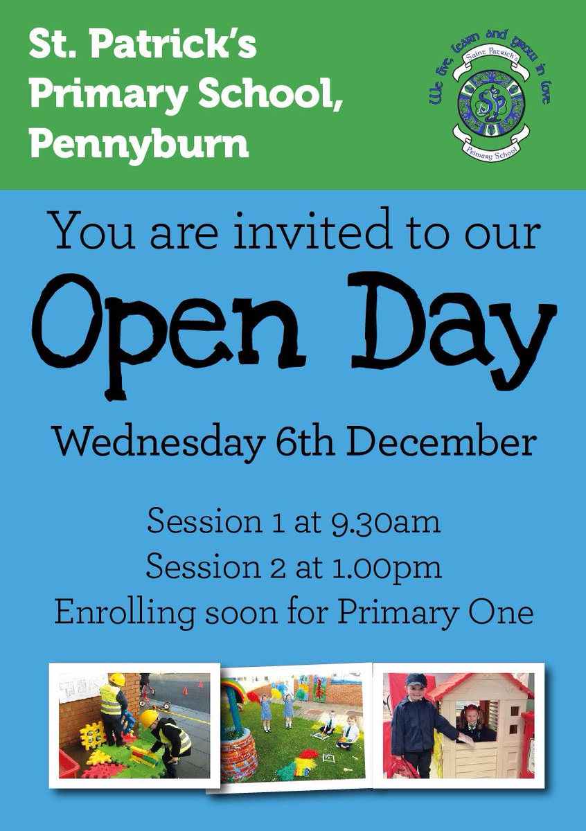 Is your child due to start primary school in September 2024? 

Come along to our Open Day to meet our wonderful staff and children and sample life at St. Patrick’s PS on Wednesday 6th December.