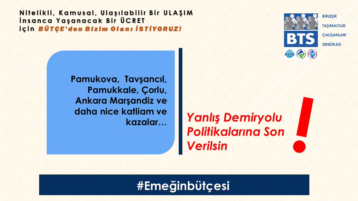 BTSGENELMERKEZ's tweet photo. Pamukova, Tavşancıl, Pamukkale, Çorlu, Ankara Marşandiz ve daha nice katliam ve kazalar Yanlış Demiryolu Politikalarına Son Verilsin! #Emeğinbütçesi  @TCDDTasimacilik @TCDDemiryollari @UABakanligi @h_pezuk @uyalcin_ @dhmikurumsal @dhmihkeskin @TBMMresmi @TeknikTcdd https://t.co/rtKetbK5Tf