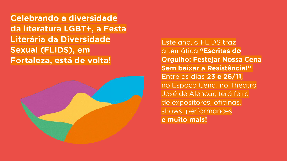 paradasp's tweet photo. Celebrando a diversidade da literatura LGBT+, a Festa Literária da Diversidade Sexual (FLIDS), em Fortaleza, está de volta!

Saiba mais pelo @flidsoficial!

 #FLIDS #LiteraturaLGBT #cultura #diversidade #respeito #orgulho #comunidadeLGBT #LGBT #paradalgbt #associaçãodaparada https://t.co/6N8Fwc8n3x