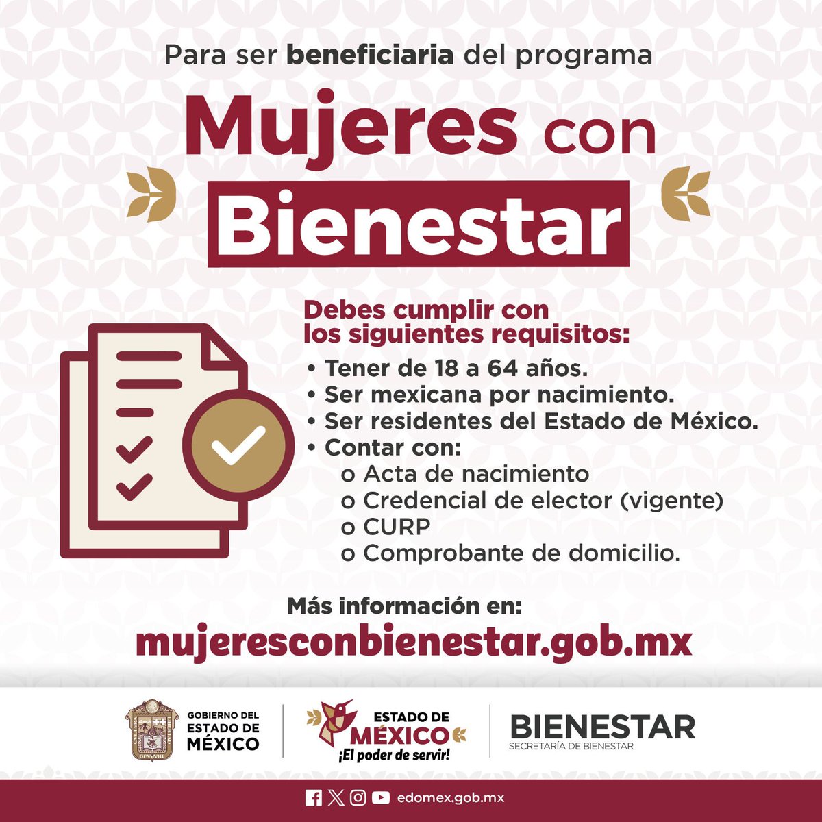 El registro de solicitudes para el Programa Integral #MujeresConBienestar culmina el 26 de noviembre.

Conoce los requisitos que debes cumplir e ingresa tus datos en: mujeresconbienestar.gob.mx

#ElPoderDeServir