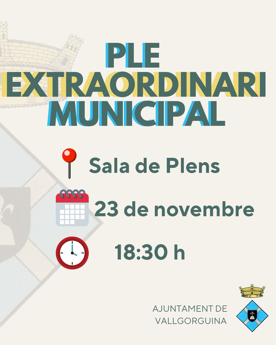 🏛️PLE EXTRAORDINAR🏛️ 📢📅 Ple Extaordinari Municipal a l'Ajuntament de Vallgorguina 🗓️Dijous 23 de novembre ⏰18:30 h. 📍Sala de Plens ⏯️Podeu seguir la retransmissió en directe pel canal YouTube de l'Ajuntament de Vallgorguina. youtube.com/channel/UCKt1k…