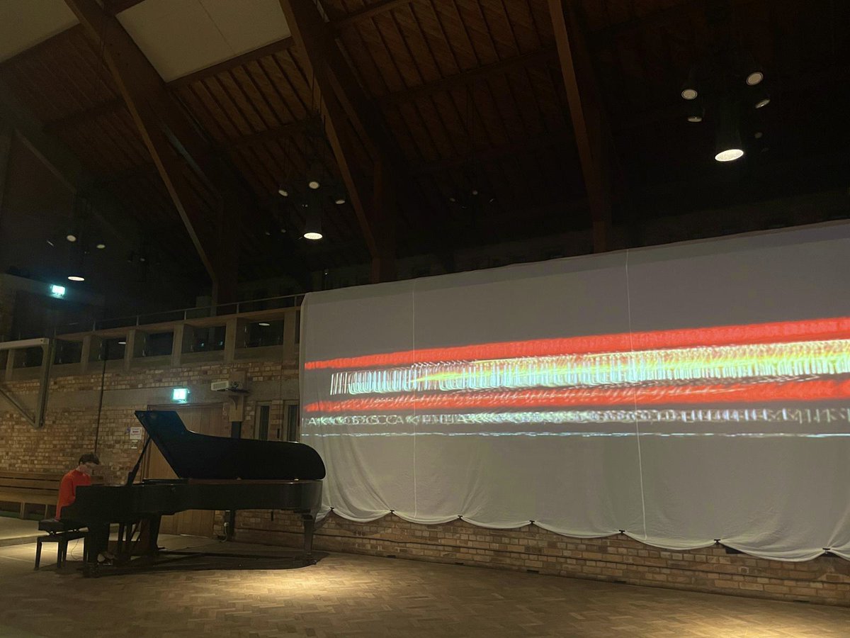 Setting up for this evening's performance of 'Ghosts & Whispers' at @ArtsKeele - can't wait! Music by @johnwoolrich2, Mozart, Schubert, Jacquet de la Guerre, and images @cabinetofquay 🎥 Join us at 7.30pm keele.ac.uk/about/events/2…