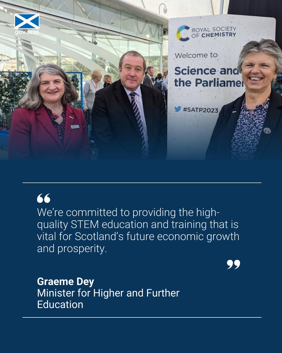 Higher and Further Education Minister @GraemeDeyMSP highlighted the importance of STEM at @RoySocChem's Science and the Parliament event. He outlined work being done by @scotgov to break down barriers for learners to get involved in STEM.