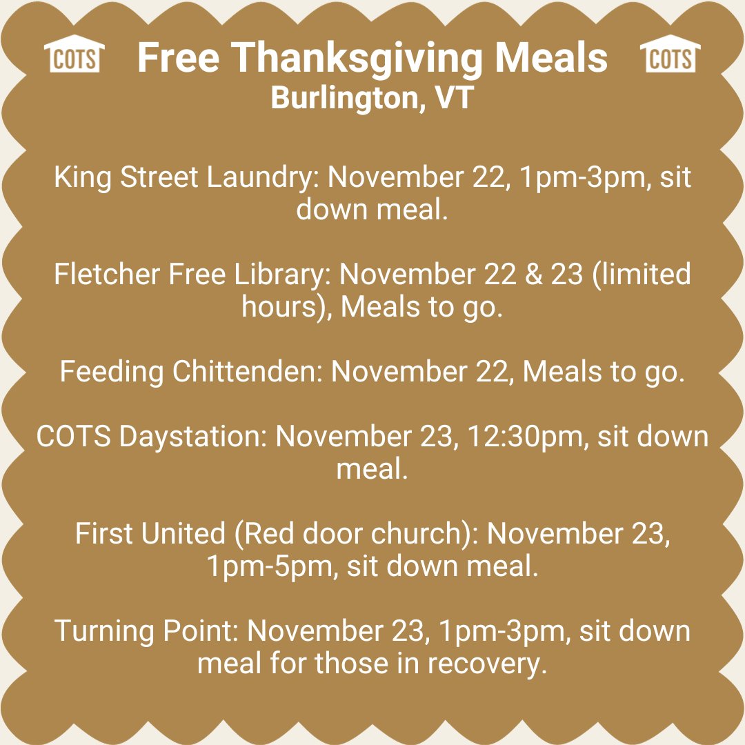 There are many free Thanksgiving options available here in Burlington! Please share.