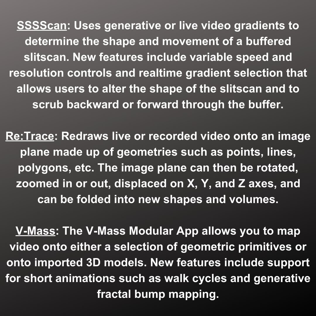 SignalCulture's tweet photo. Signal Culture Modular Apps
Released at the end of 2022 - our apps were completely redesigned and so improved from the legacy apps - much faster and more features!
$15 donation for 1 or $90 donation for bundle. Link in bio. https://t.co/6IIPbFKKmX #videoart #glitchart #vj https://t.co/RSQ0M1DzZ9