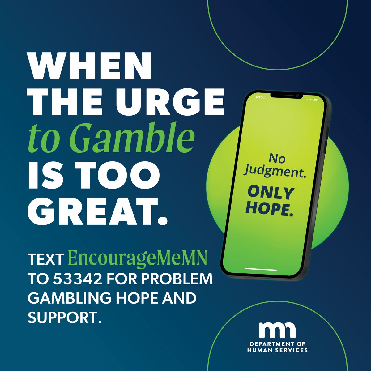 MNGamblingHelp's tweet photo. In need of extra encouragement during your problem gambling journey? Text “EncourageMeMN” to 53342 to begin receiving free daily supportive text messages to uplift and motivate you. Learn more here: https://t.co/xKRrXBGG6o

#ProblemGambling #NoJudgement https://t.co/i7PVLuBSp0