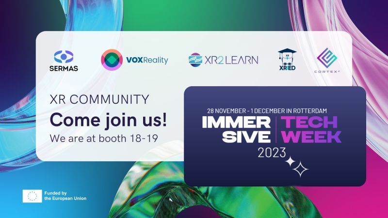 📢 We're participating in the Immersive Tech Week!

👉 Visit our booth to learn about us + our 1st #OpenCall

👉 Join us on 29 Nov to learn how EU #FundingOpportunities are transforming the XR ecosystem and how to leverage them to thrive in the XR world.

immersivetechweek.co