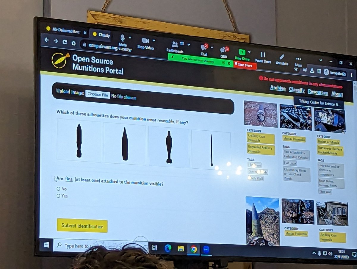 Great to be at the launch for @airwars and @Arms_Research' vital new tool aimed at democratising technical knowledge on munitions, enabling quick identification of weapons to tell human stories of civilian harm - hearing from @joedyke @julnueno @TypeFiftySix @trbrtc & @MeAndVan,