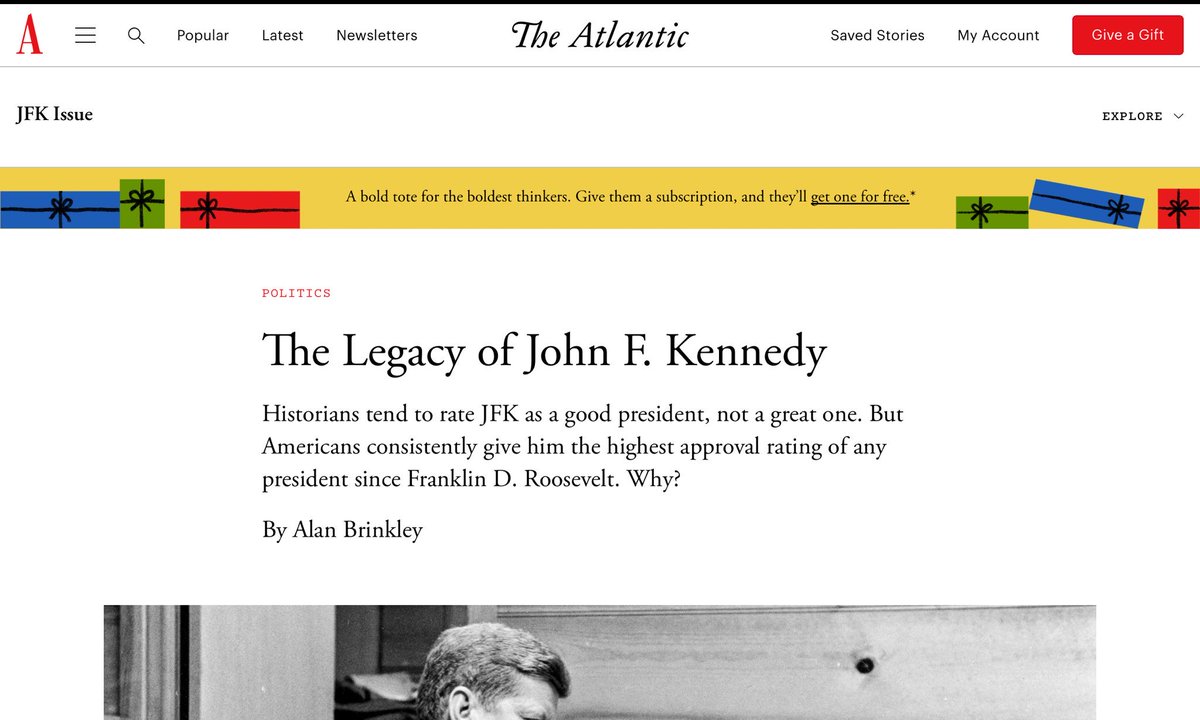 On JFK from @alanbbrinkley: “More than anything, perhaps, Kennedy reminds us of a time when the nation’s capacities looked limitless, when its future seemed unbounded, when Americans believed that they could solve hard problems and accomplish bold deeds.” theatlantic.com/magazine/archi…