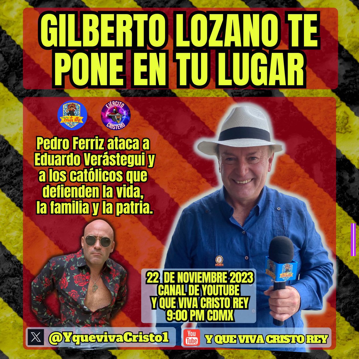 PEDRO FERRIZ HIJAR: ENEMIGO DE LA FE Y DE MÉXICO.
Gilberto Lozano <a href="/gilbertolozanog/">Gilberto Lozano</a> pone en su lugar a <a href="/pedroferriz3/">PEDRO FERRIZ</a>.

No te pierdas este programa: 22 de Noviembre de 2023, canal de Youtube Y QUE VIVA CRISTO REY, 9:00 PM
🔗👉 youtube.com/live/epboaUnrF…

<a href="/EVerastegui/">Eduardo Verástegui</a> 
<a href="/YquevivaCristo1/">Y que viva Cristo Rey</a>