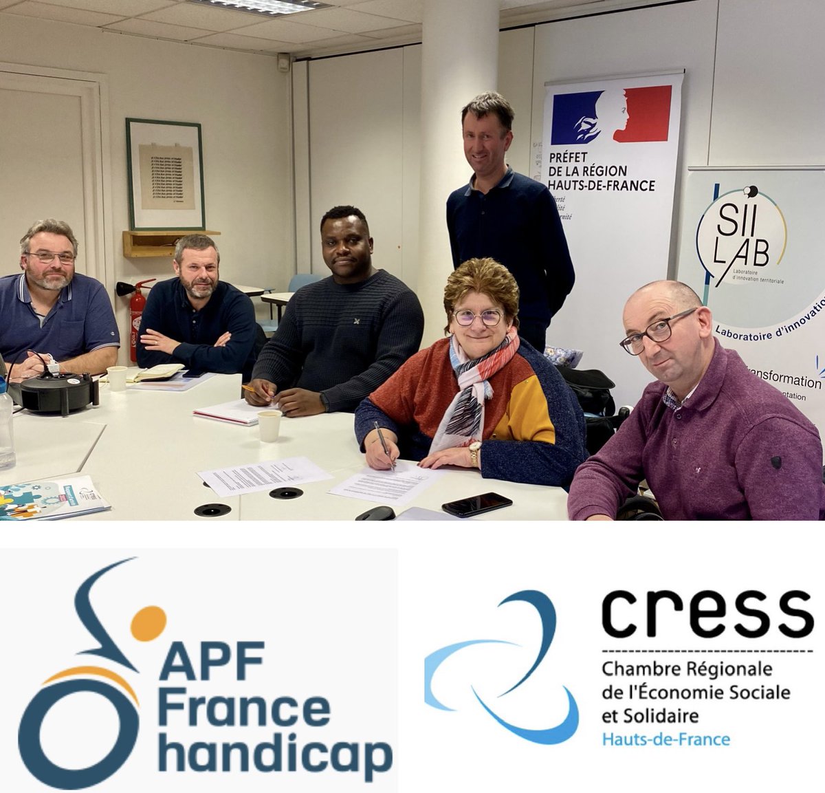 FKhansari's tweet photo. ✍️ Très heureux d’avoir pu assister auj. à la signature de la convention de partenariat entre @apfhandicap Hauts-de-France et @CressHdf 
➡️ Objectif : renforcer les collaborations dans la promotion de #ESS et l’inclusion des personnes en situation de #handicap 
#MoisESS #ESSHDF https://t.co/VUIsdHwh4y