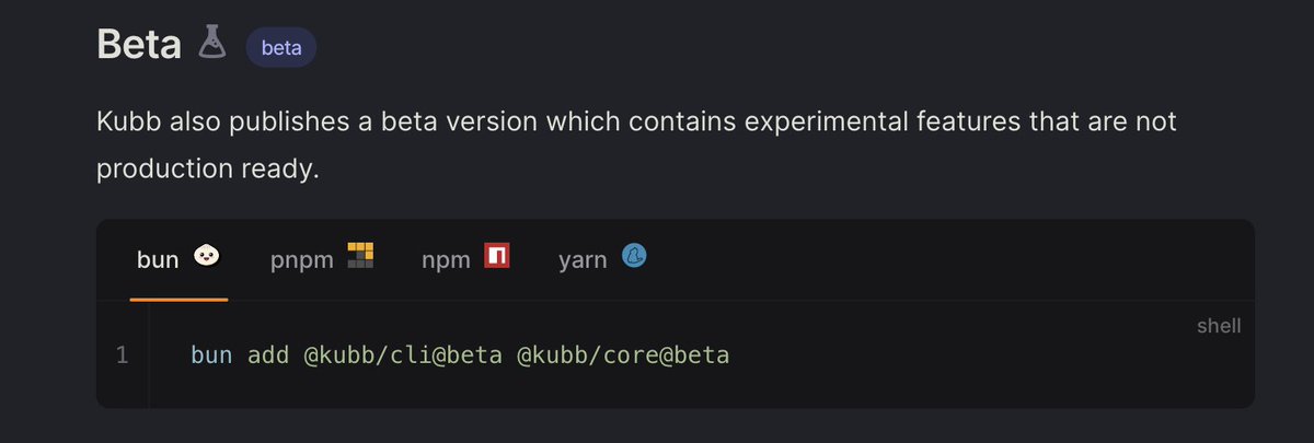 In preparation for Kubb v2, we have released a new documentation website and a beta channel to start testing v2.

Soon we will release a blog post with the changes done for v2. 🥳 

⚡️Tip: support for #reactquery v5 and #msw v2.

beta.kubb.dev