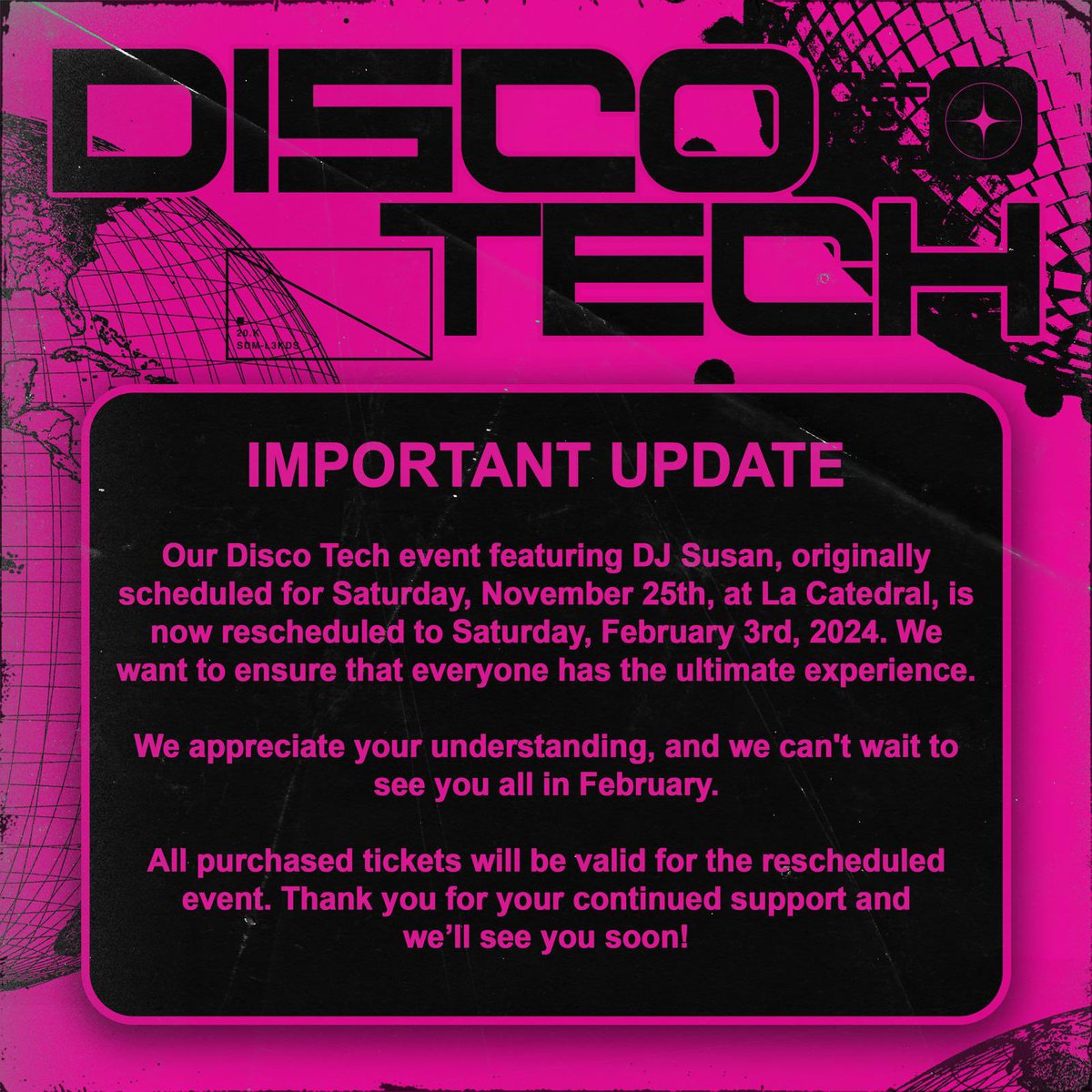 DISCO TECH RESCHEDULED DATE INFO‼️