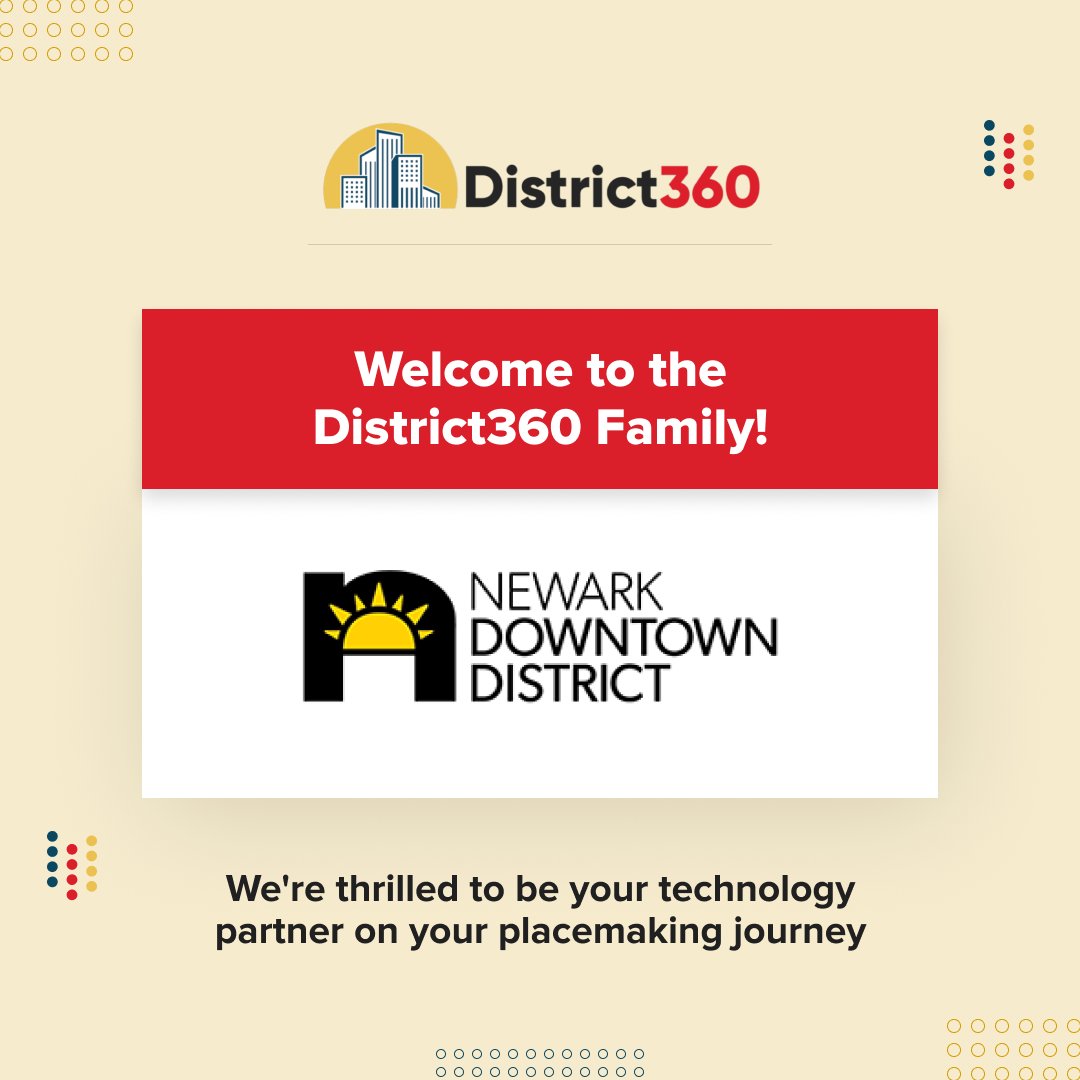 Thank you <a href="/DowntownNewark/">Newark Downtown District</a> for choosing District360, the premier CRM for downtown districts.

We are excited to be your technology partner in supporting your mission to enhance and enrich culture, commerce, and community

Welcome to the District360 family!

#Placemaking  #Downtown