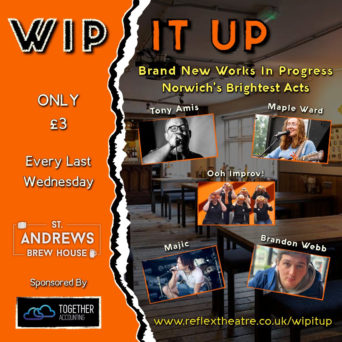 Here it is folks... your line up for the last WIP It Up of 2023 at St Andrew's Brewhouse. We don't need to tell you what to do, do we?

🎟️ £3: reflextheatre.co.uk/wipitup