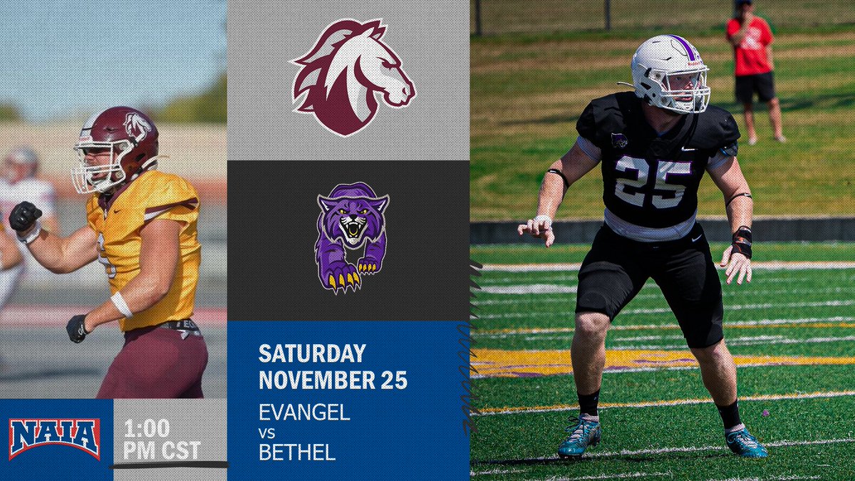 🏈
The road to <a href="/DurhamNCSports/">Durham Sports Commission</a> continues this weekend with #NAIAFootball Championship Series Second Round action!  Follow all things FCS --> bit.ly/3ukttwl

<a href="/BUWildcats/">Bethel Athletics</a> will host <a href="/EvangelValor/">Evangel Athletics</a> in McKenzie, Tenn.!  

#BattleForTheRedBanner