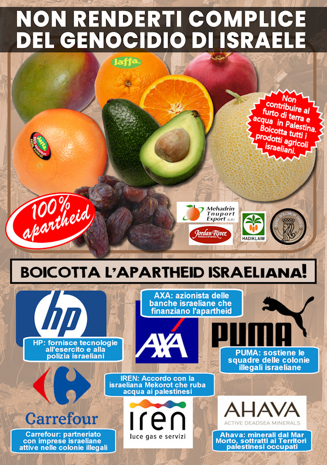 Vi state chiedendo cosa potete fare per sostenere i palestinesi?
C'è un modo semplice ed efficace: il boicottaggio.

<a href="/PUMA/">PUMA</a>, <a href="/CarrefourGroup/">Carrefour</a>, <a href="/AXA/">AXA</a>, <a href="/HP/">HP</a>, <a href="/Ahava_Official/">Ahava</a>, <a href="/gruppoiren/">Gruppo Iren</a>

bdsitalia.org/index.php/la-c……

#DismantleApartheid
#StopGazaGenocide
#militaryembargo