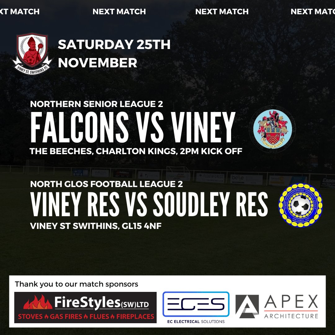Both teams are looking forward to being back in action this week ⚽ 1st 🆚 @Falcons1989 Reserves🆚 @Soudley_AFC Thank you to this weeks sponsors @FireStyles, @Apex_ArchLtd and EC Electrical Solution’s Ltd ⚡ #ComeOnYouSaints