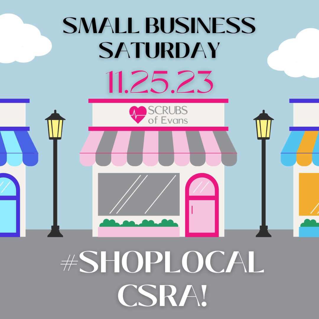 CSRA healthcare heroes, swing by Scrubs of Evans this Sat for 20%-50% off your fave scrubs! 🎉 We're closed on Black Friday but can't wait to see you on Saturday! #ShopLocal #EvansGA #NurseLife #SmallBusinessSaturday #ScrubsofEvans