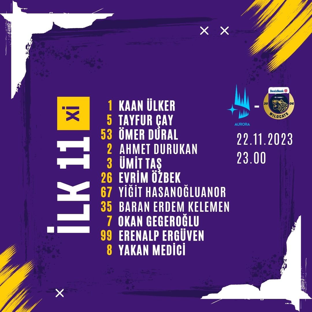 .<a href="/IWcats/">DenizBank İstanbul Wildcats</a>  ile oynayacağımız maç saat 23.00’da başlayacak 

Başarılar takım 💙
#FromTheNorth