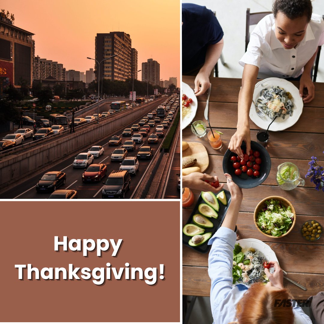 55.4 Million+ people are expected to travel during this Thanksgiving holiday. We at #FASTER want to remind everyone to stay safe, watch the road, respect fellow travelers, and remember to give thanks!

Happy Thanksgiving, Everyone!

#FASTERassetsolutions
#Thanksgiving
