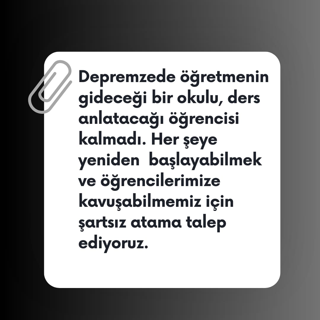 ismailsbnc99's tweet photo. @HuseyinYayman @mehmetozhaseki Deprem bölgesinde yaşam mücadelesi veren ataması gerçekleşmemiş depremzede öğretmenler acilen şartsız atama bekliyor https://t.co/gNSpan1jjr