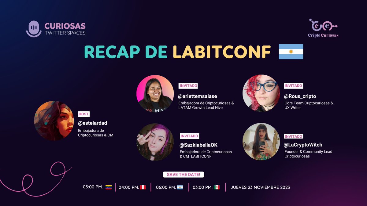 ¡Recap en vivo de <a href="/labitconf/">LABITCONF</a> !🔍💖

El evento argentino que ha Revolucionado el ecosistema cripto 🇦🇷

Hosteado por <a href="/estelardad/">WonderWoman 🐢💖</a> y contado por quienes fueron parte activa ✨

Invitadxs:
🔺<a href="/SazkiabellaOK/">Sazkiabella.eth</a> 
🔺<a href="/arlettemsalase/">Arlette Salas ⚡</a> 
🔺<a href="/LaCryptoWitch/">celexia 👁️🌪️</a> 
🔺<a href="/Rous_cripto/">Rous(💙,🧡)</a> 

¡Agenda recordatorio! ⬇️