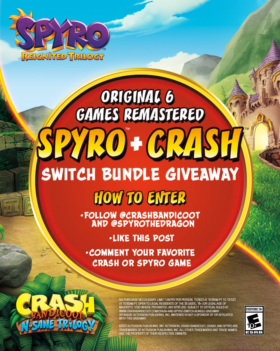 CrashBandicoot's tweet image. 🚨BLACK FRIDAY GIVEAWAY🚨 To enter: 
🎮 Follow @CrashBandicoot AND @SpyroTheDragon
🎮 Like this post
🎮 Comment your favorite Crash or Spyro game!&quot;