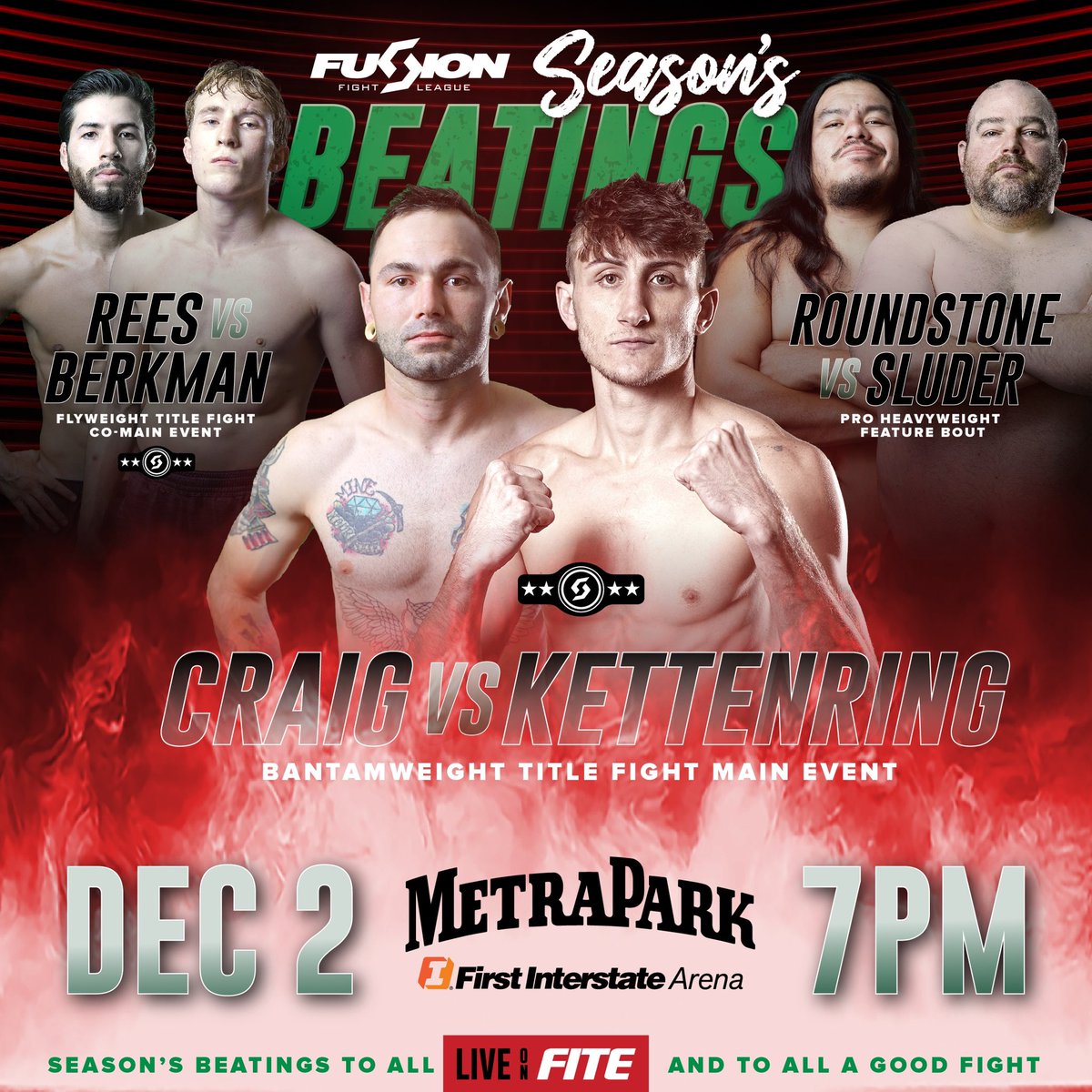 We are getting closer to #SeasonsBeatingsBillings! Have you reserved your seats yet? VIP tables on the floor are still available! 👊 Call 406-697-0542 to reserve your spot! ☎️ TICKET LINK: 🎟️🎟️ metrapark.com/events/2023/fu… PPV exclusively on @FiteTV. 📺🍿 fite.tv/watch/ffl-crai…