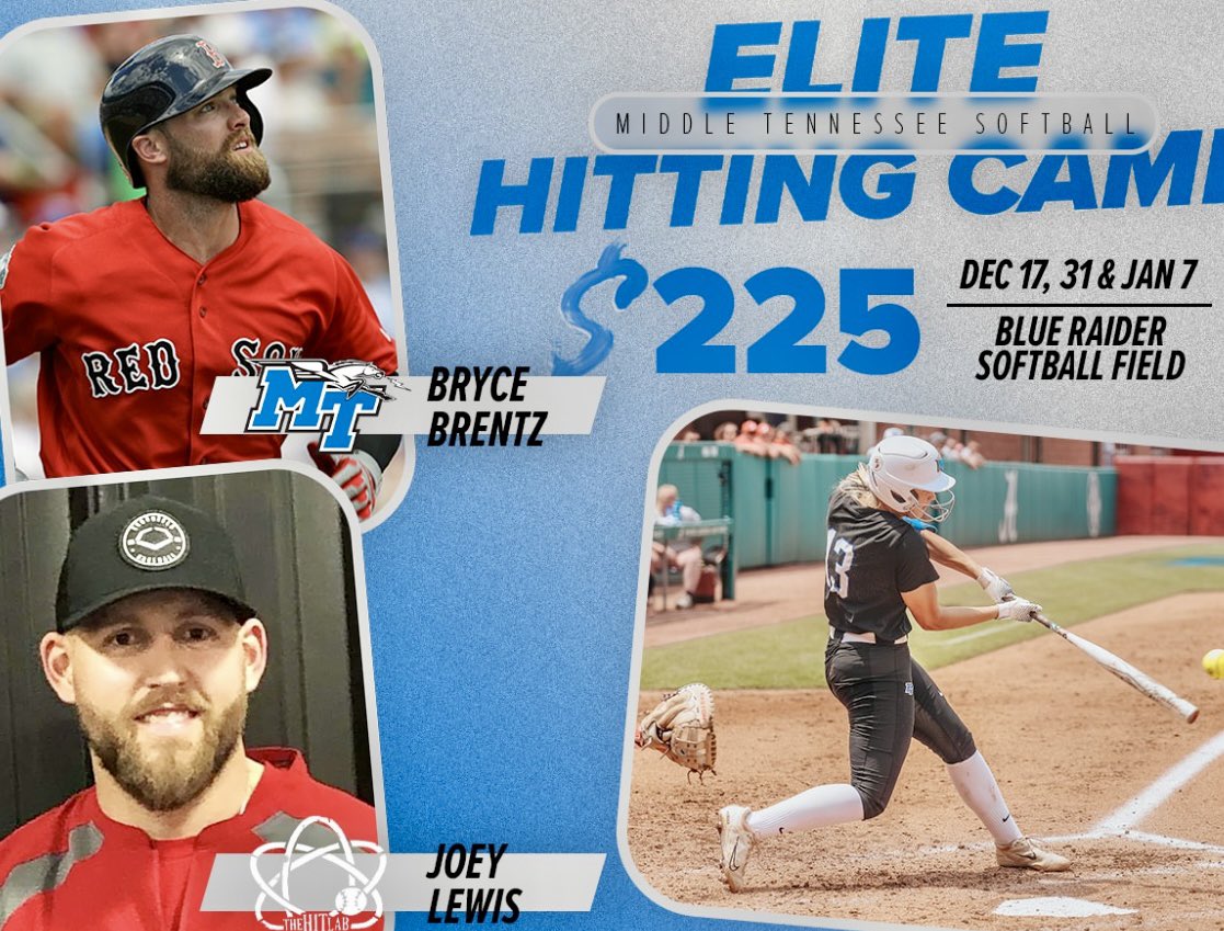 Bryce Brentz (@bbrentz7) on Twitter photo Elite Hitting Camp with <a href="/TheHitLabLLC/">Joey Lewis</a> <a href="/MT_Softball/">Middle Tennessee Softball</a> sign up at goblueraiders.com Elite Hitting Camp with <a href="/TheHitLabLLC/">Joey Lewis</a> <a href="/MT_Softball/">Middle Tennessee Softball</a> sign up at goblueraiders.com