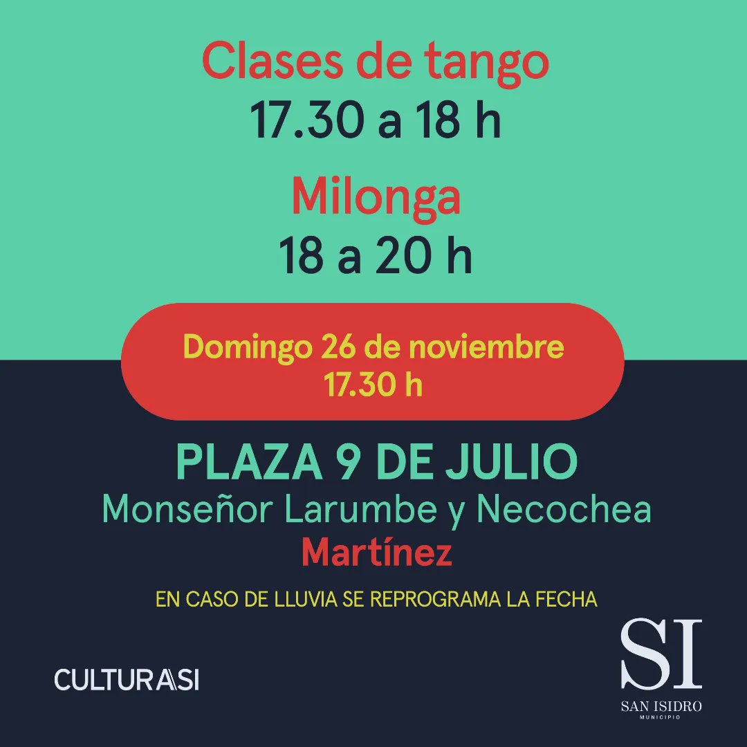 Este #FINDESEMANA nos despedimos con #FOLKLORE y le sacamos viruta al piso a puro #TANGO y #MILONGA

Folklore
Sábado 25 de noviembre
18:30 h

Tango y milonga 
Domingo 26 de noviembre
Clase de tango 👉 17:30 a 18 h
Milonga 👉18 a 20 h Plaza 9 de Julio  #Martinez

<a href="/SanIsidroGob/">San Isidro</a>