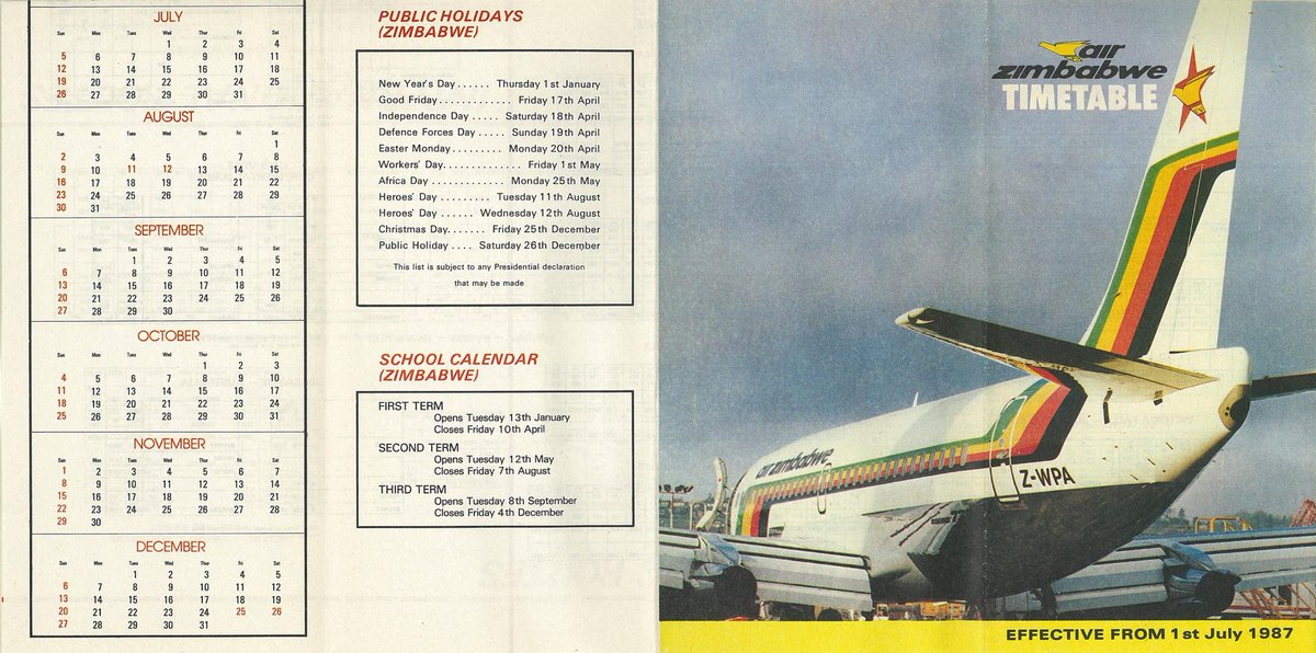 Air Zimbabwe timetables in 1987
