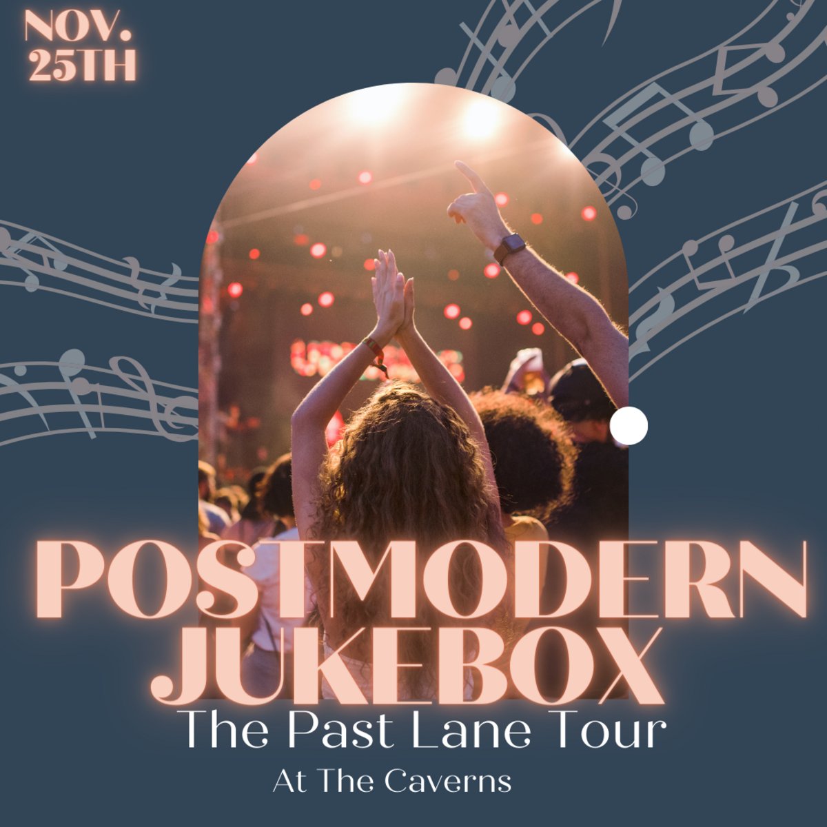 Don't miss out on taking on a journey through time at the #PostmodernJukebox's Life in the Past Lane tour! It's the band will be performing at #TheCaverns. Hear songs from Miley Cyrus, Bruno Mars, Frank Sinatra, and more! For tickets, go to bit.ly/3FMZz6v.