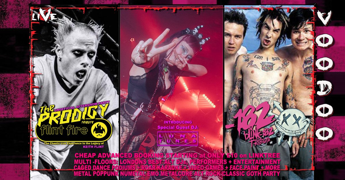 VOODOO #londonrock Club this Friday📷 UK'S BIGGEST ALT METAL PUNK PARTY Live Tribute Acts THE PRODIGY + BLINK182 THIS is Our FINAL PARTY of The Year ★ MULTI FLOORS: ALT MUSIC +ENTERTAINMENT DJS 📷@Electrowerkz facebook.com/events/3088042…